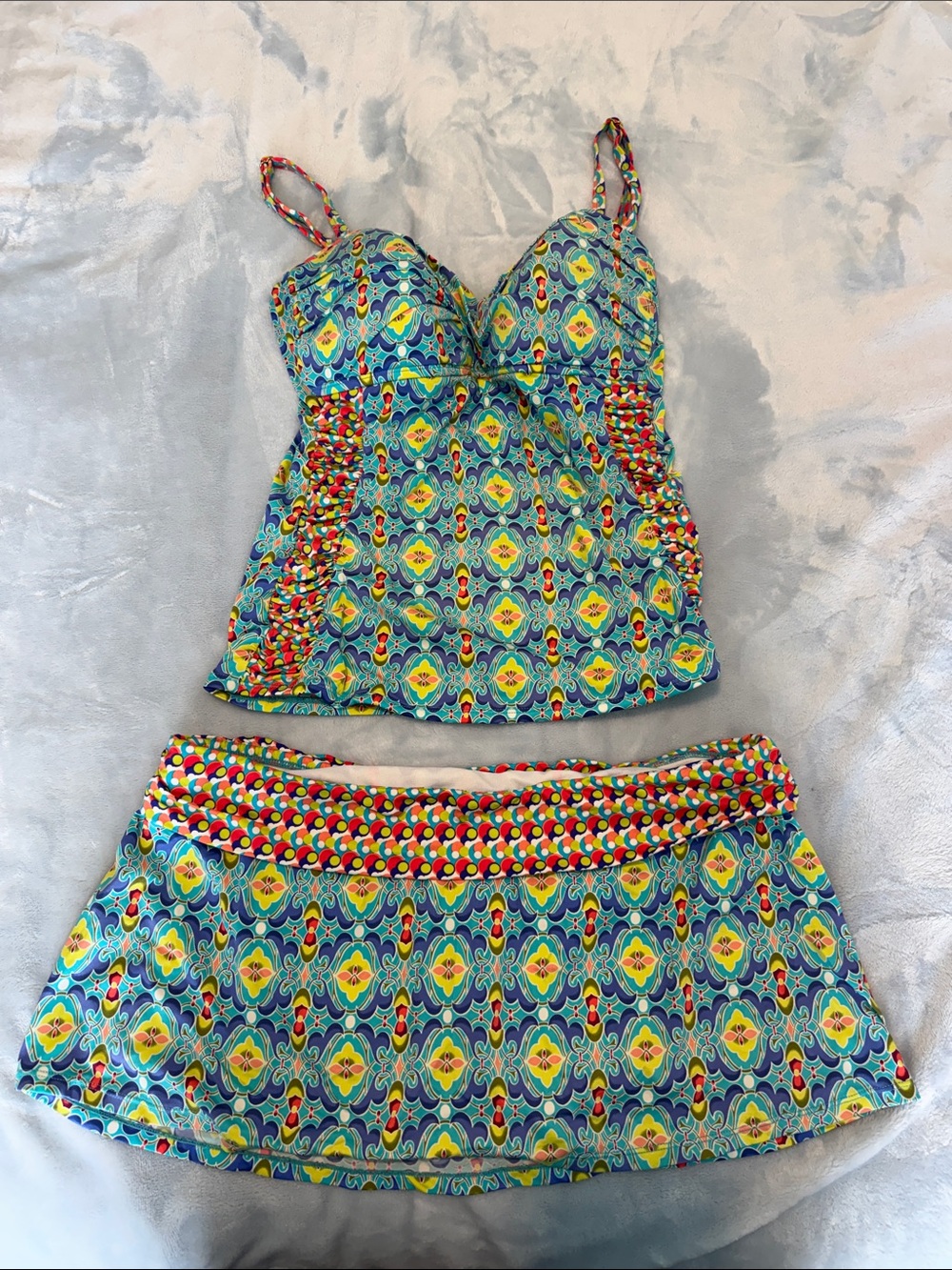 Apt. 9 Blue Green Multicolor Patterned Tankini with Skirt